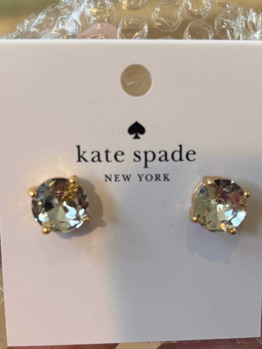 Brand New- Kate spade Clear Crystal Gumdrop Stud Earrings - Gold- NEVER WORN!